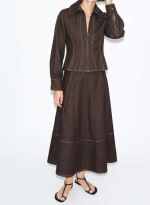 Denim skirt with a zip-up jacket