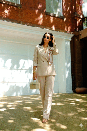 Linen set with orange tie